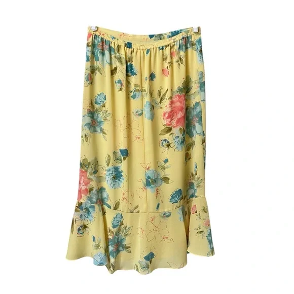 Emma James yellow summer floral stretch waistband long flare hem skirt size 14 - Picture 9 of 13